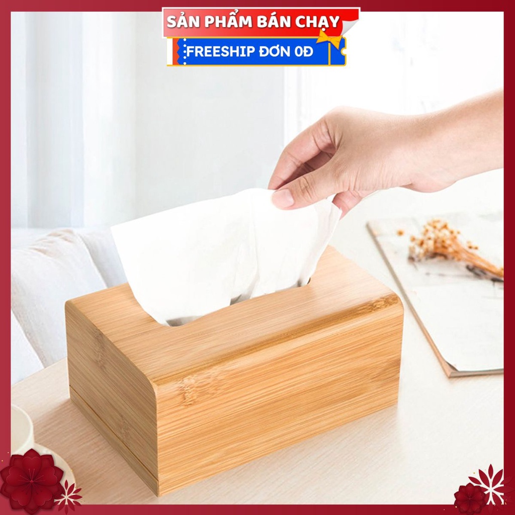 Hộp Gỗ Tre Đựng Giấy Ăn 4 Mặt Size 16 cm