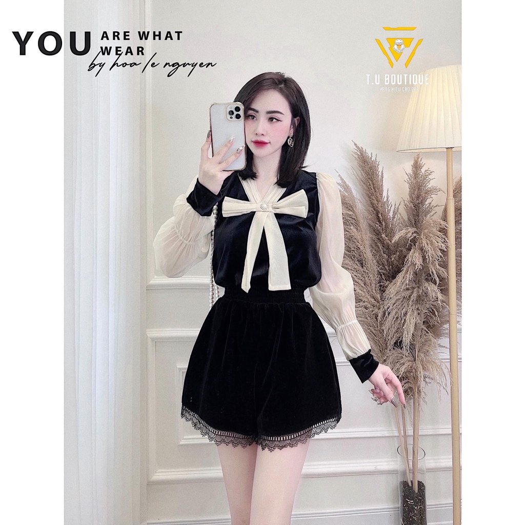 Quần sooc nhung nữ, Quần đùi nữ chất nhung cạp cao siêu cấp