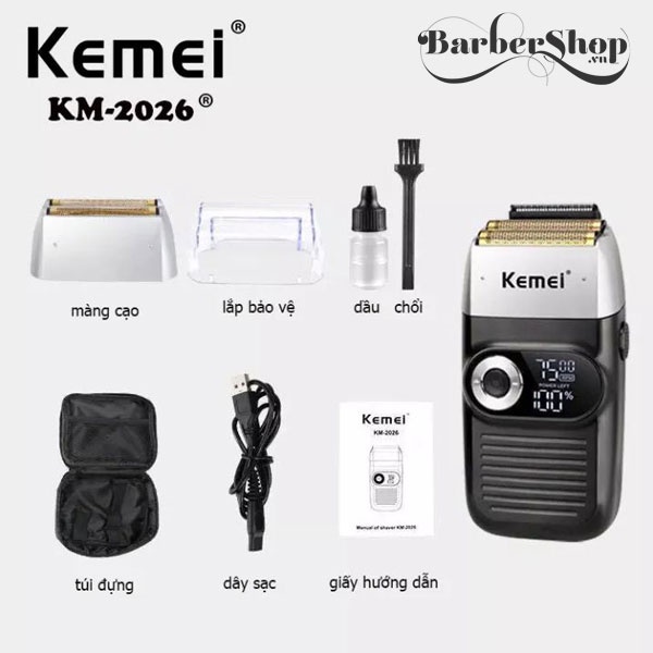 Máy Cạo Râu Khô Màn Hình LCD Cao Cấp Kemei Km 2026 Lưỡi Kép Công Suất Mạnh,Cạo Trắng Tóc,Cạo Fade