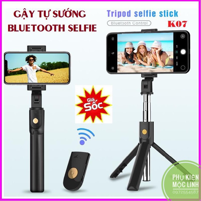 [Mã SKAMPUSHA9 giảm 8% đơn 250K] Gậy chụp hình kiêm Tripod 3 chân + Nút bluetooth K07 chính hãng