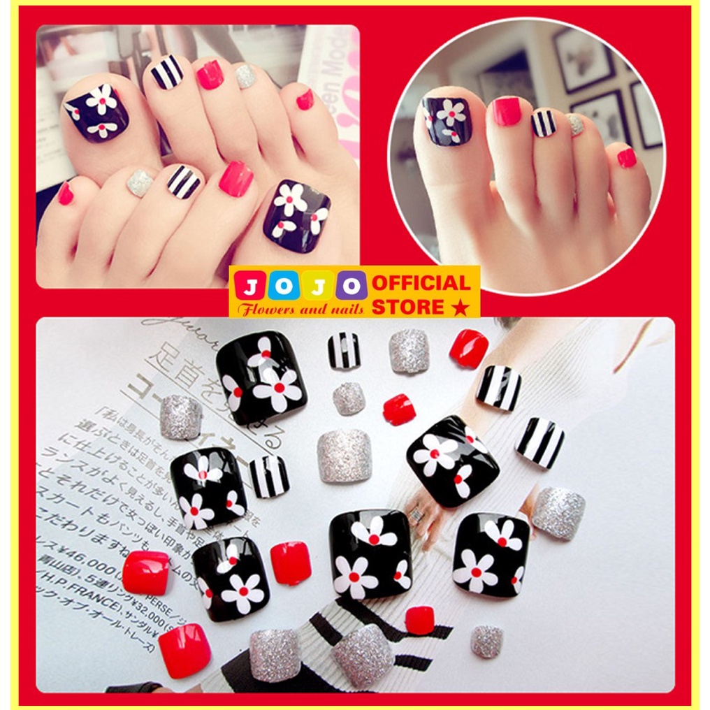 Móng chân giả họa tiết hoa 3D, cá tính, siêu yêu J31 Jojo shop móng giả thời trang kèm keo tự làm tại nhà