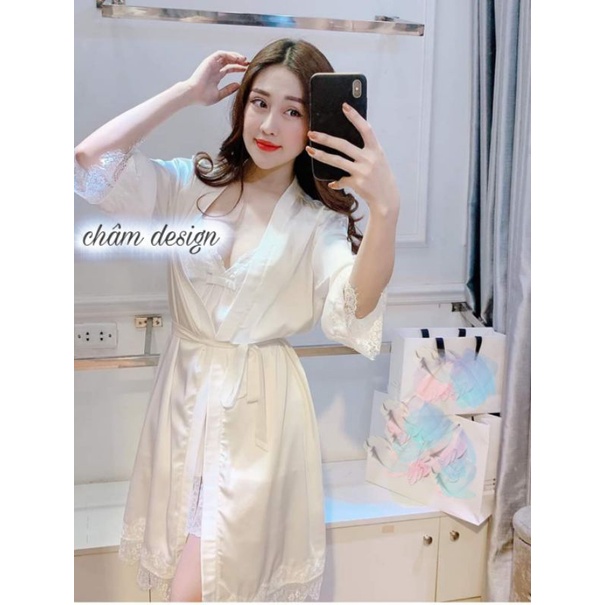 sét váy ngủ trắng kèm choàng kết hợp ren trắng❤️