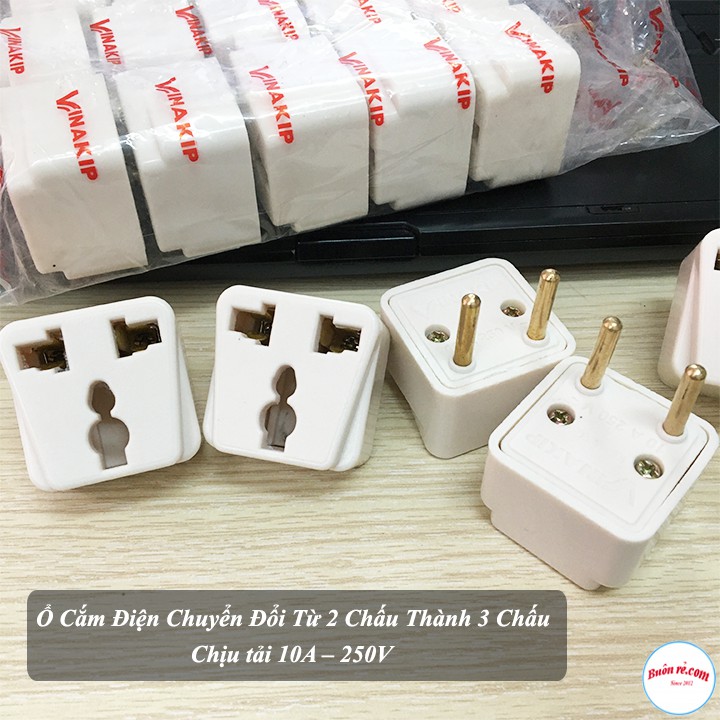 Phích Cắm Điện VINAKIP Chuyển Đổi Ổ 2 Chân Thành 3 Chân Đa Năng 10A-250V - br00682