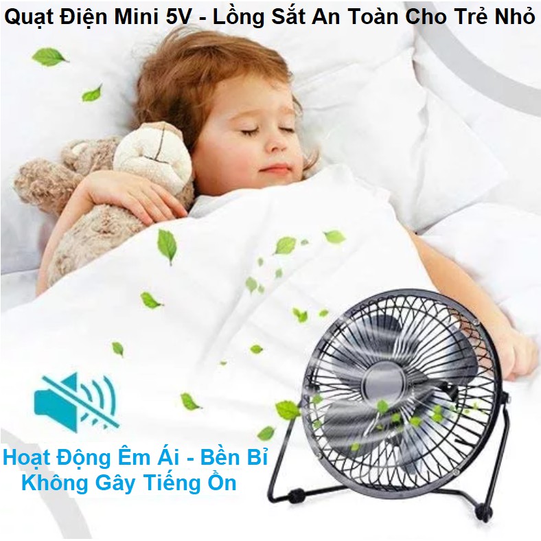 ⚡️Giá Hủy Diệt⚡️Quạt Điện Mini, Lồng Sắt Để Bàn Cắm Cổng USB 5V - Lồng Sắt - Cực Êm - Siêu Bền