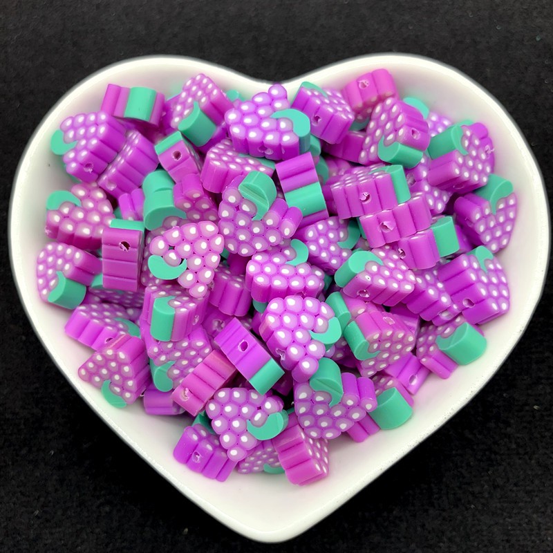 Set 30 hạt xỏ vòng tay bằng đất sét Polyme không đều hình trái cây 10mm