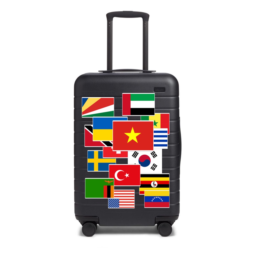 Bộ 200 sticker travel flag cá tính chống nước dán trang trí vali mũ bảo hiểm xe máy laptop điện thoại
