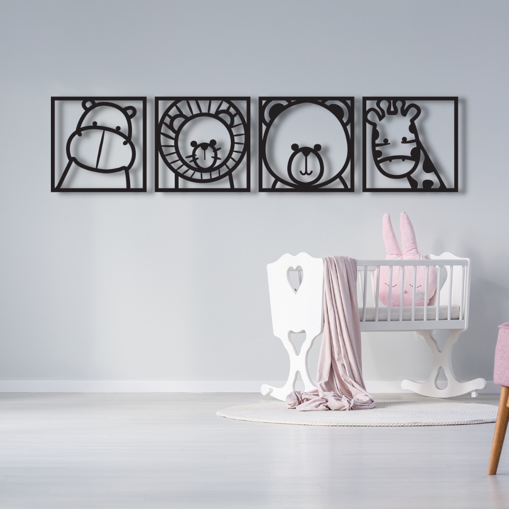 Bộ tranh treo tường bằng kim loại hình thú vui nhộn,  Tranh trang trí nhà cửa, Quà tặng tân gia - Monomi A008