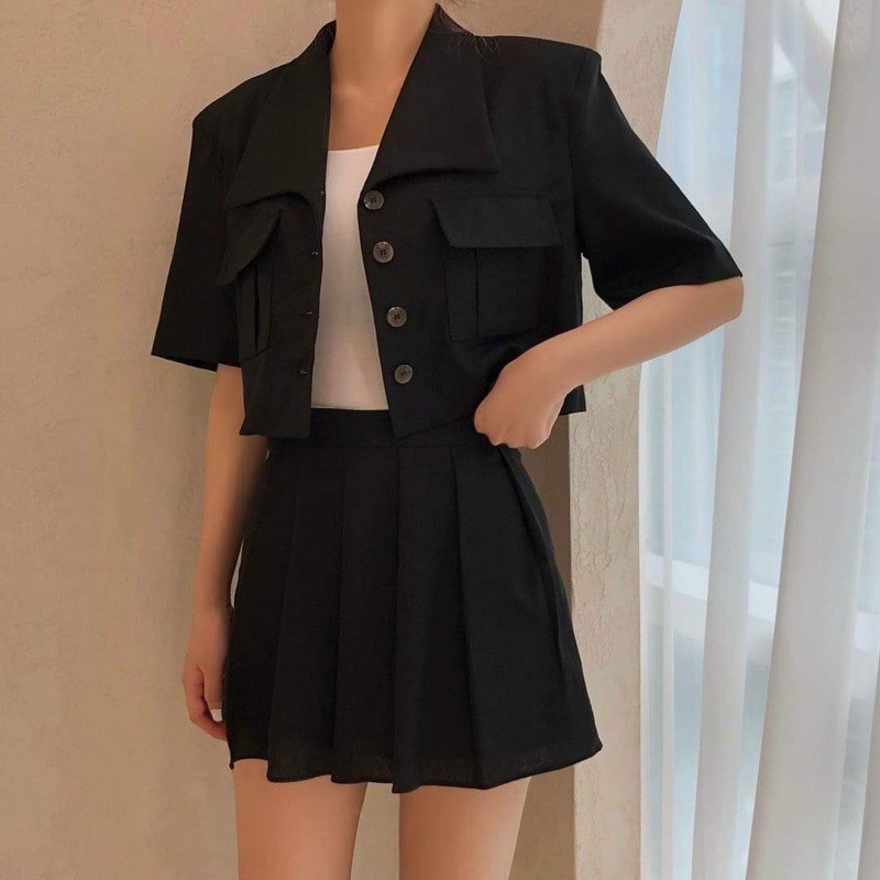 Sét vec đen vạt váy KA12