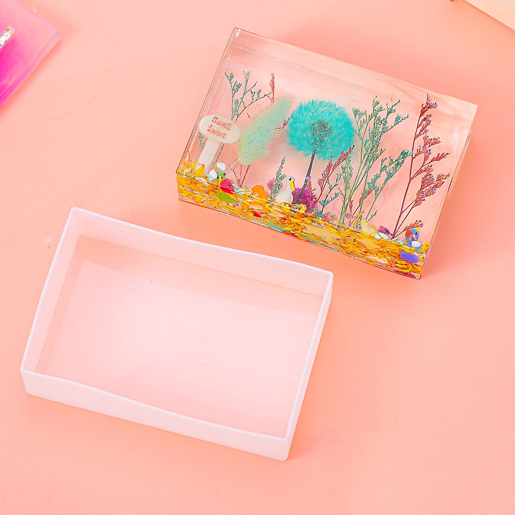 Khuôn Silicon Làm Đèn Ngủ Hoa Khô Hình Khối Resin DIY