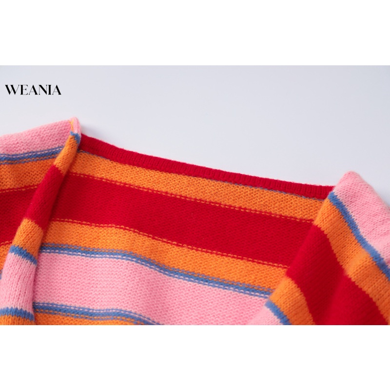 Bộ Áo Sweater Dệt Kim Kẻ Sọc Phối Chân Váy 2 Món Thời Trang Cho Nữ