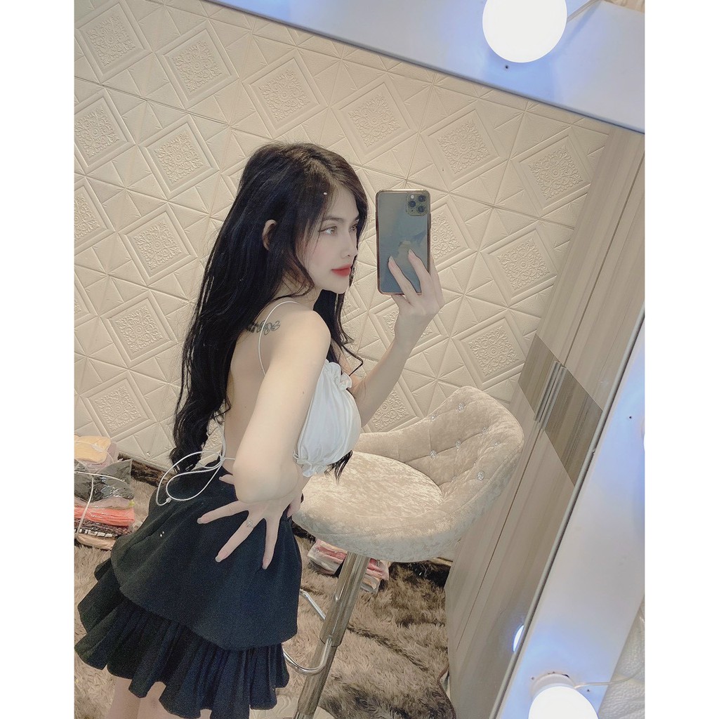 Áo ống bèo hở lưng đan dây croptop cực xinh , chất lụa mềm mịn ( ảnh thật )