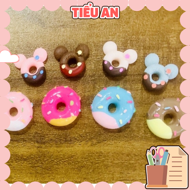 Charm (C267) slime/ Dụng Cụ Charm Trang Trí  [Ko Keo &amp; Nút]  Hình Hoạ Tiết Bánh Donut Truyền Thống &amp; Mickey