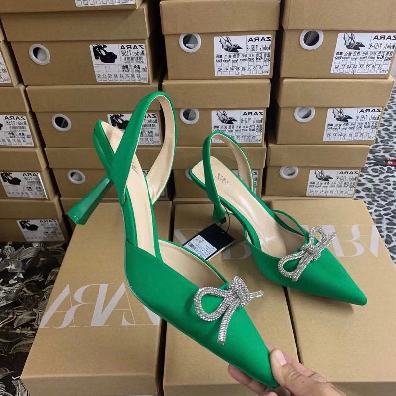 Sandal cao gót lụa nơ đá hàng cao cấp fullbox