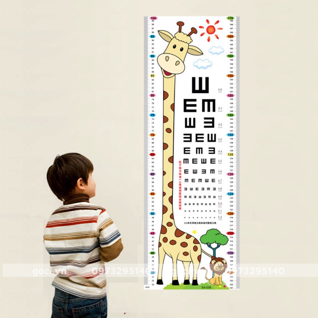 Decal dán tường đo chiều cao cho bé hình con hươu cao cổ chống thấm nước chống trầy xước siêu tiện lợi an toàn cho bé