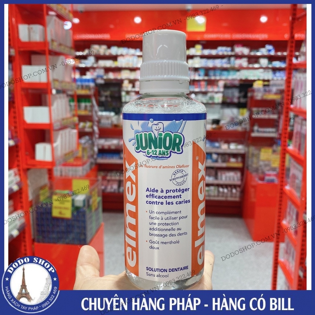 Nước súc miệng Elmex dành cho trẻ em và người lớn, không chứa cồn 400ml.