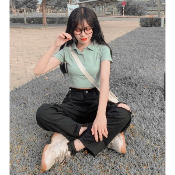 áo thun polo croptop cổ trụ