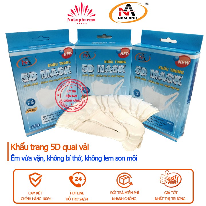 ✅ Khẩu Trang Y Tế 5D Mask Nam Anh quai vải - Lọc vi khuẩn, mùi và bụi mịn &gt;99%, vải cực êm, không bị lem son - FAMAPRO