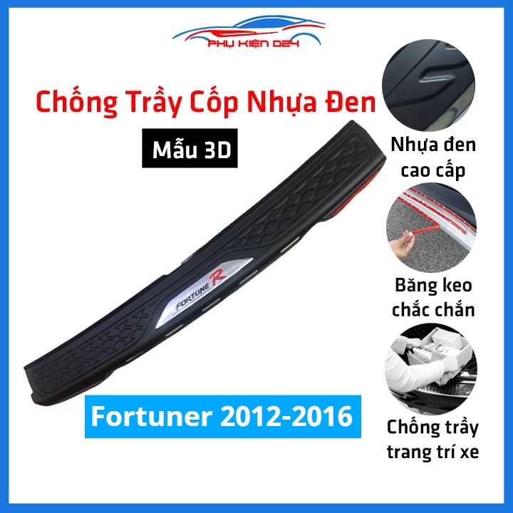 Ốp chống trầy cốp ngoài nhựa đen Fortuner 2012-2013-2014-2015-2016 hàng loại 1 dán cốp sau chống xước trang trí xe