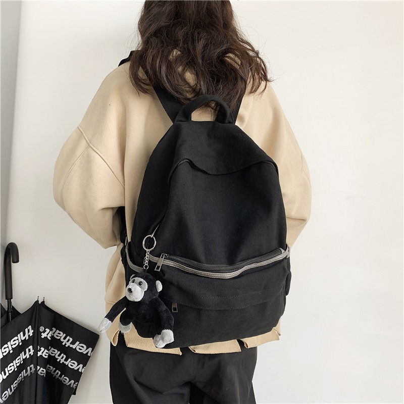 Mori Style College Student Canvas Backpack Female Harajuku Ulzzan Simple Backpack Men's Multi-Functional Lightweight Cla