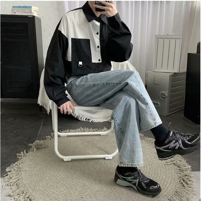 Áo Sơ Mi Trơn Tay Dài Form Rộng Phối 2 Màu Styse Basic Dành Cho Cả Nam Và Nữ