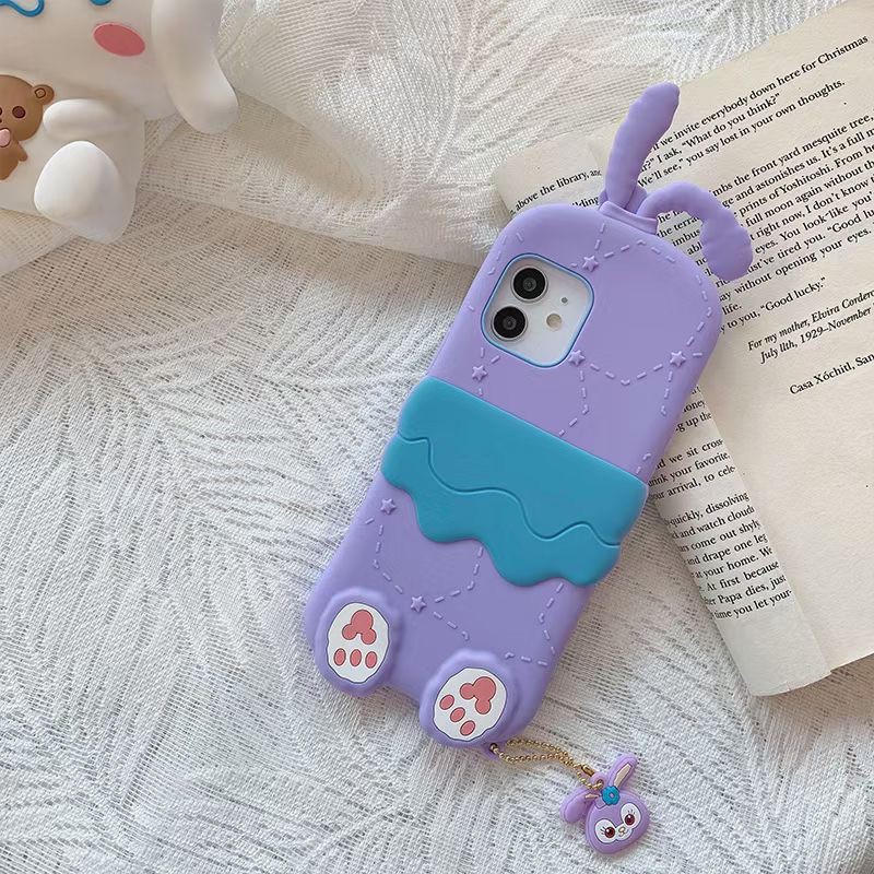 Ốp Điện Thoại Silicon Mềm Hình Thỏ 3D Màu Tím Chống Rơi Cho iphone 14 11 12 pro 14pro max 13 pro max 12 12 pro 12 promax