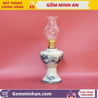 Đèn dầu thờ đèn thờ men rạn vẽ hoa văn cao cấp- gốm sứ bát tràng- gốm minh an