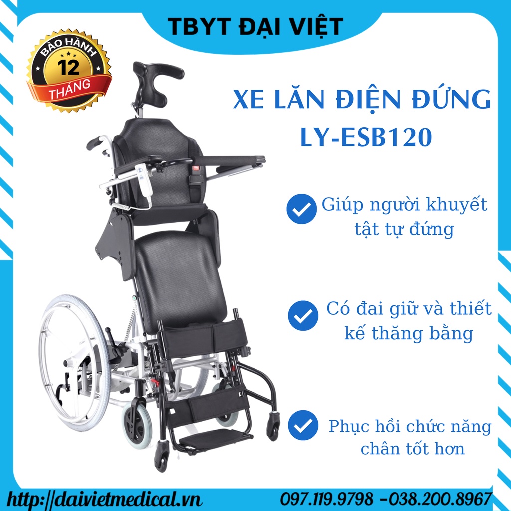 Xe lăn điện đứng cao cấp đài loan phục hồi chức năng chân