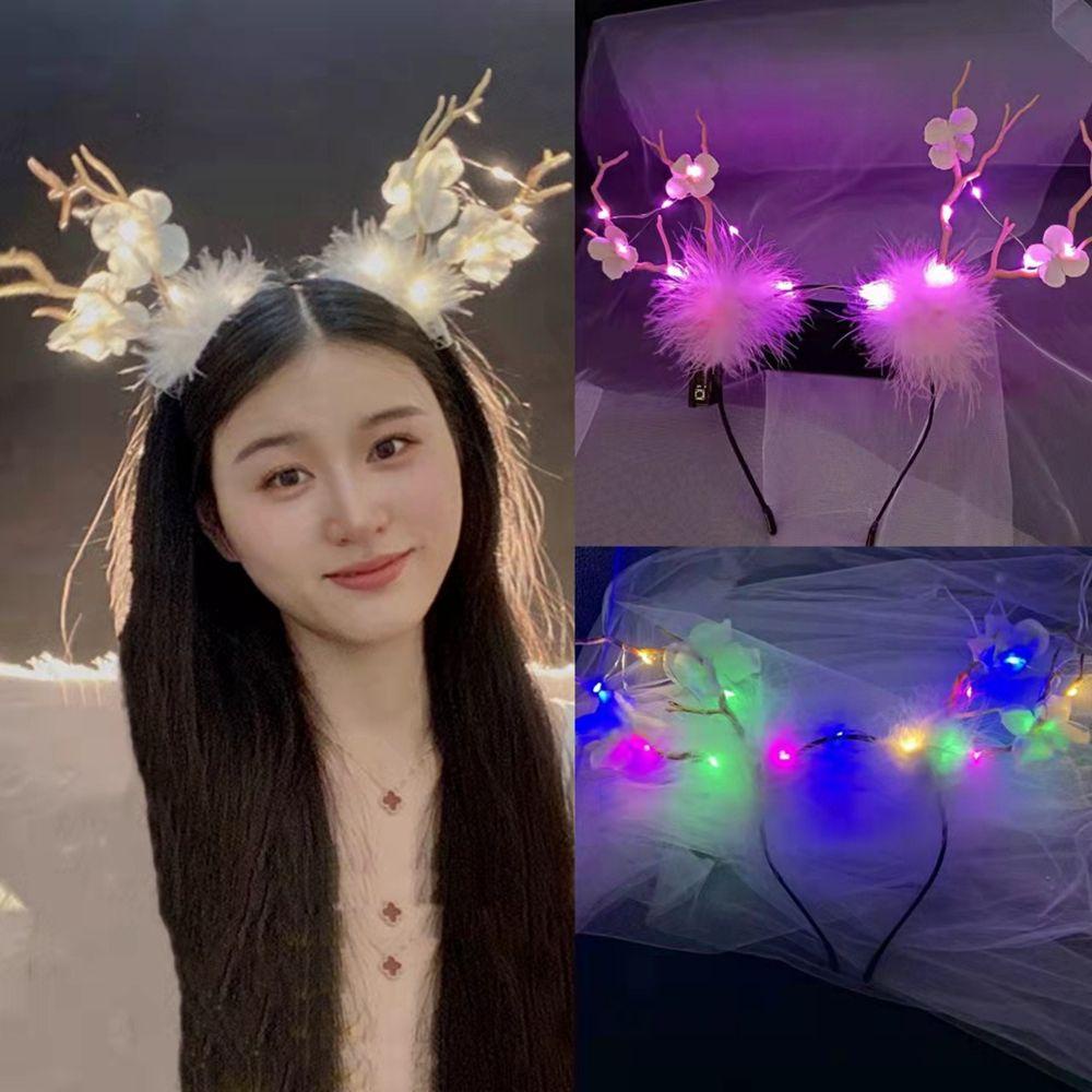 Băng Đô Cài Tóc Hình Tuần Lộc Giáng Sinh Có Đèn LED Hoạt Hình Vui Nhộn