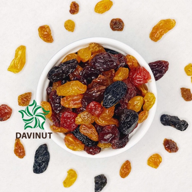 Nho khô 3 màu không đường Chile Davinut 500g, nho sấy raisins không hạt giá rẻ organic ngon hữu cơ