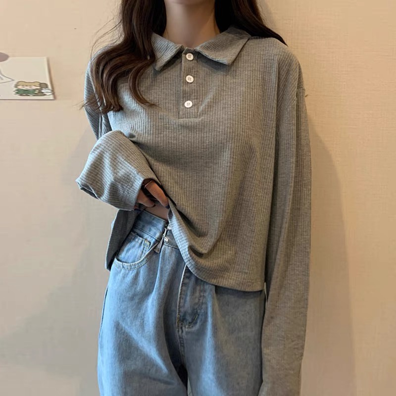 MS415 Áo polo len tăm nữ màu trơn cổ bẻ dáng basic