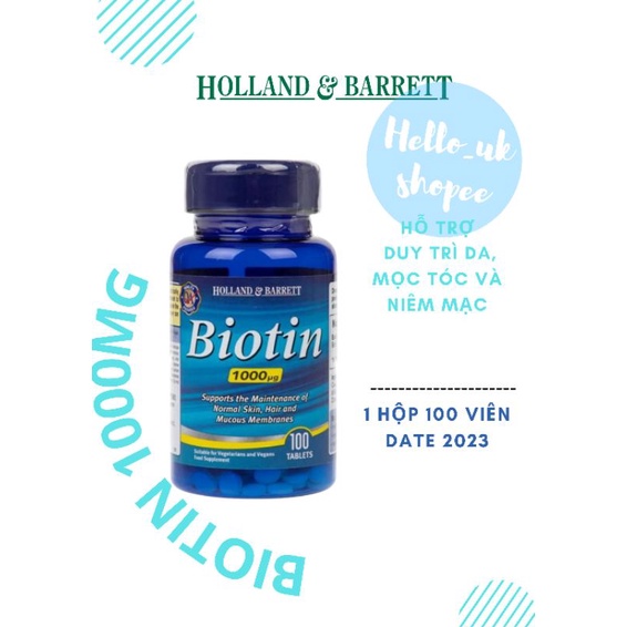 [Có Bill] Biotin 100 Viên [Có Bill Anh] Dưỡng dài, khỏe tóc, mọc tóc Holland Bio [IB CHI TIẾT]