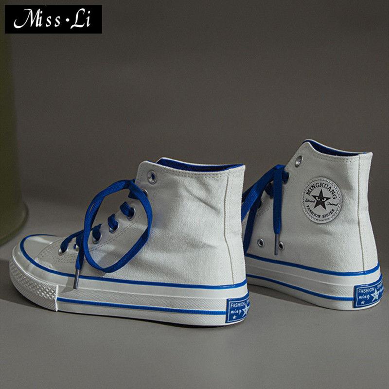 Giày Vải Canvas Màu Trắng Xanh Dương Phong Cách Thời Trang Retro Cho Nữ~2022