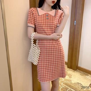 Đầm polo dáng chữ A kẻ ca rô phong cách Hàn Quốc