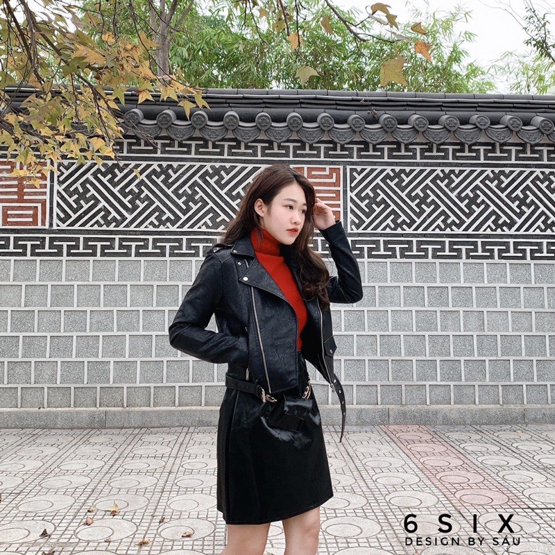 Chân váy da dáng A kèm belt bag thời trang công sở 6SIX closet