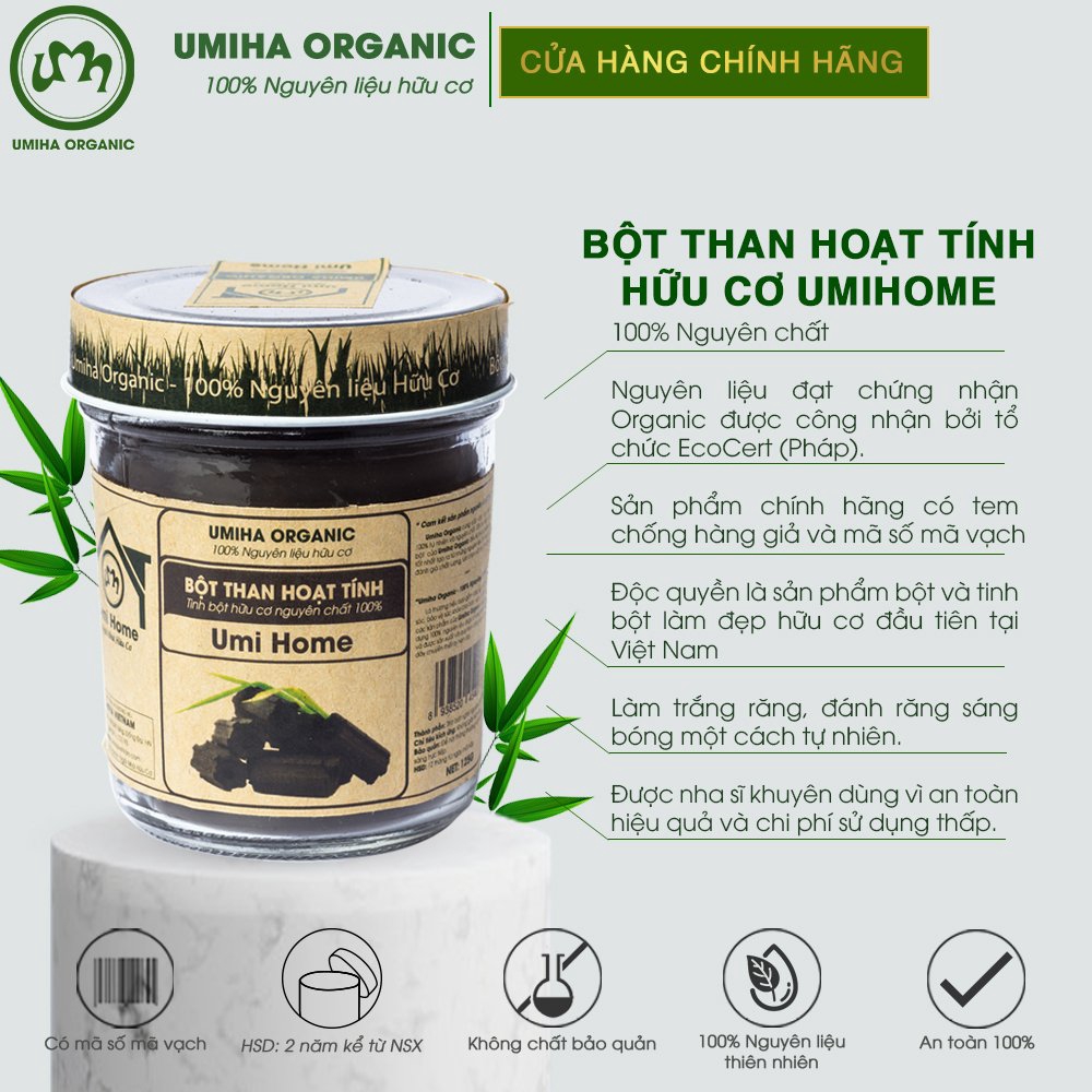 Bột Than Hoạt Tính làm trắng răng hữu cơ UMIHA nguyên chất | Activated Carbon Flour 100% Organic 125G