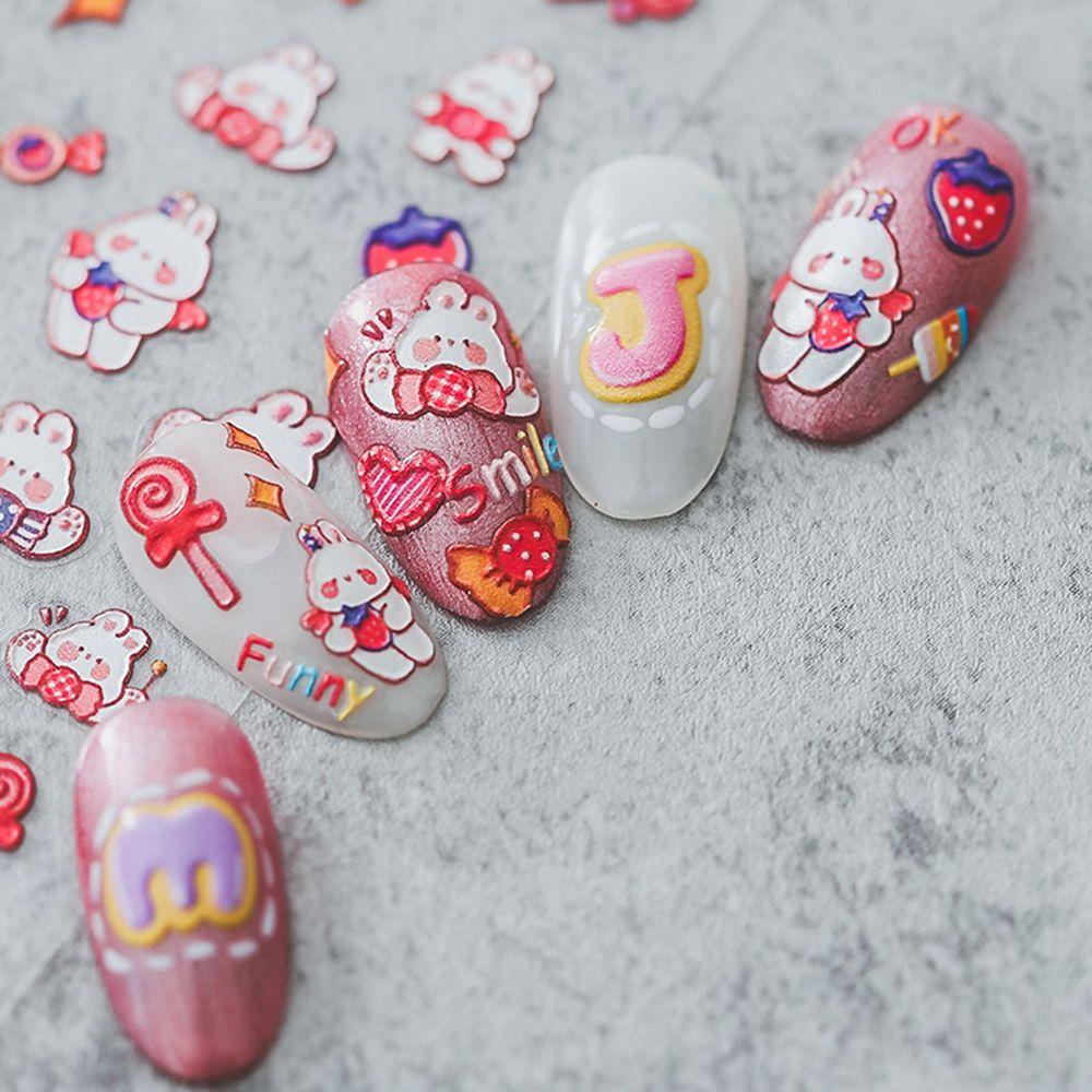 Miếng Dán Trang Trí Móng Tay Họa Tiết Thỏ Hoạt Hình 5D Nhiều Màu Sắc