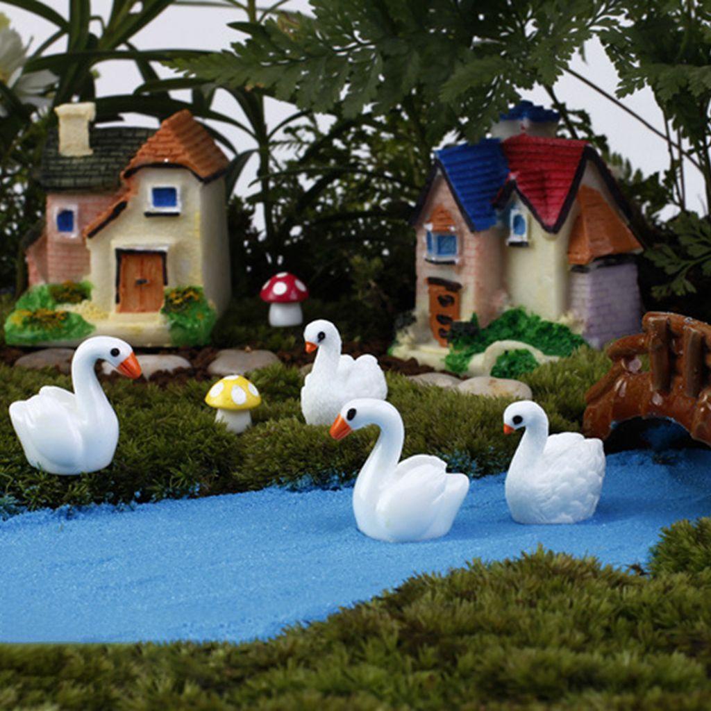 Bộ 5 Tượng Thiên Nga Bằng Nhựa Màu Ngà Trang Trí Nhà Búp Bê