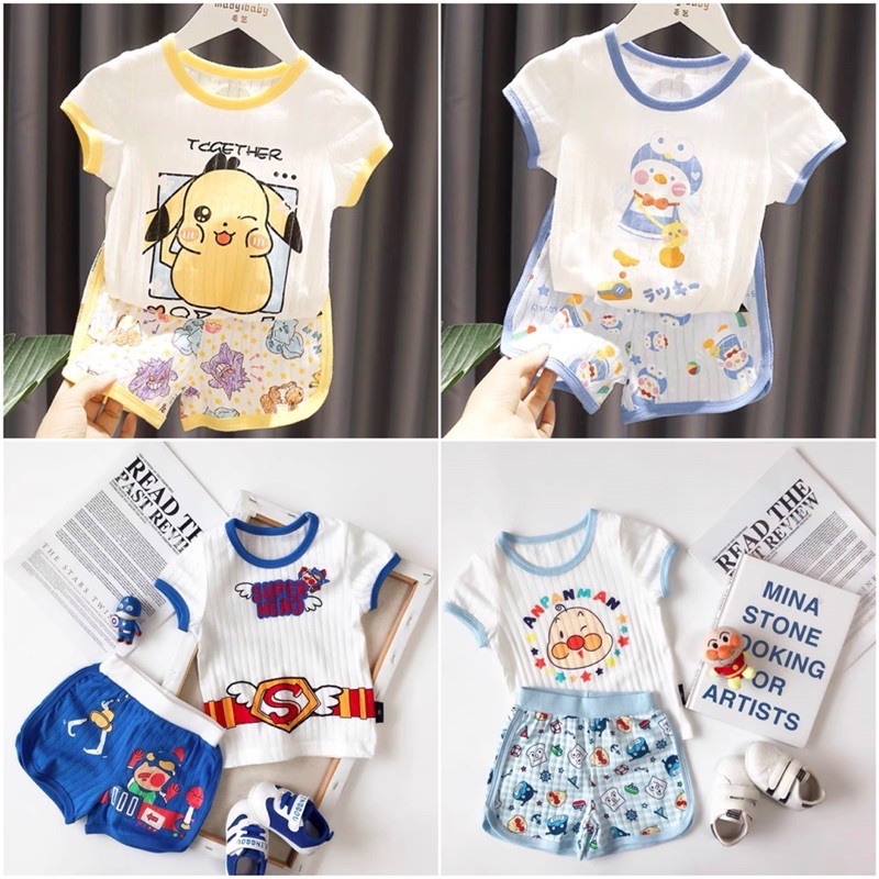 Bộ cộc tay cotton đục lỗ siêu mát hàng quảng châu cao cấp cho bé hè 2021 ms701107