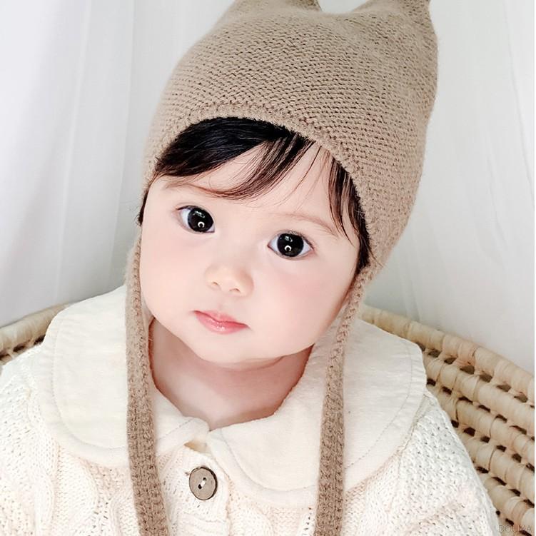 Mũ len dệt kim màu sắc trơn giữ ấm mùa đông phong cách hàn quốc cho bé