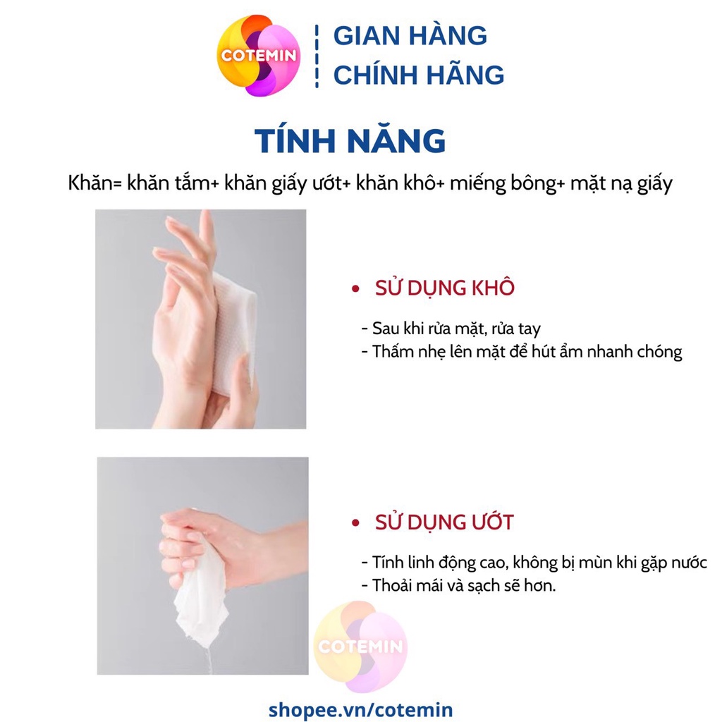 Khăn giấy Lau Mặt Dùng 1 Lần Lau Khô Lau Ướt Tẩy Trang Tiện lợi Cuộn 40 Miếng COTEMIN