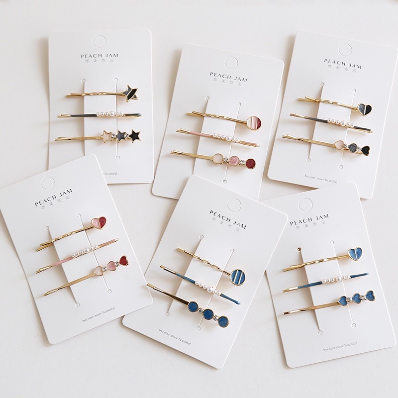 Set 3 chiếc kẹp tóc đính ngọc cổ tích Hàn Quốc, phụ kiện cài tóc mái ngọt ngào cho cô gái trẻ trung năng động