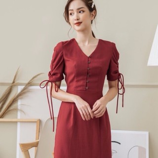 Đầm nữ, Váy dự tiệc dáng suông xẻ tà tay ngắn cột dây xinh đẹp dành cho nữ