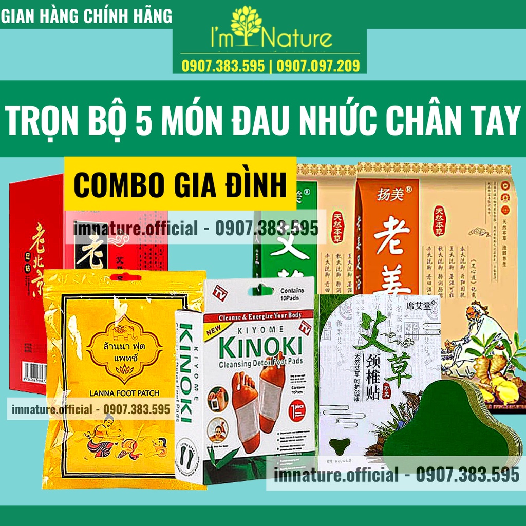 Set 5 Bộ Miếng Dán Thải Độc Chân (Bắc Kinh - Thái Lan - Nhật) Dán Đau Vai Gáy Ngải Cứu &amp; Bột Ngâm Chân Thảo Dược Đông Y