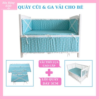 Quây Cũi Kèm Ga Vải Bọc Đệm (Họa Tiết Trái Tim) - Chất Liệu Vải Thô Lụa Cao Cấp