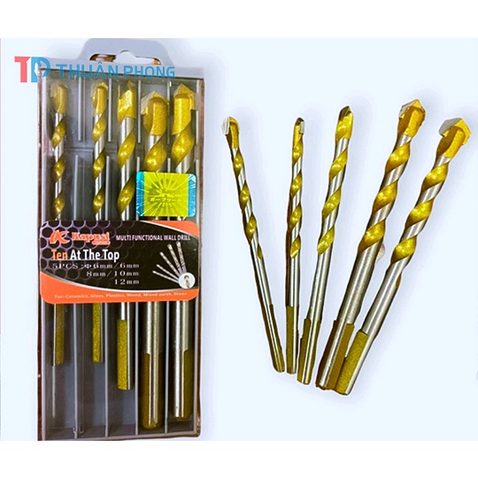 Bộ 5 Mũi Khoan Đa năng Nhật Bản Kapusi Cỡ 6- 12mm Chuôi 3 Mặt, Hợp Kim Thép vonfram Bảo Hành 12 Tháng