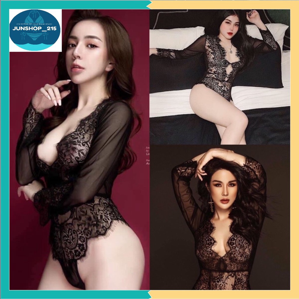 Bodysuit ren dài tay Jumsuit Ren Sexy Mềm Mịn - CHỤP STUDIO SIÊU ĐẸP.