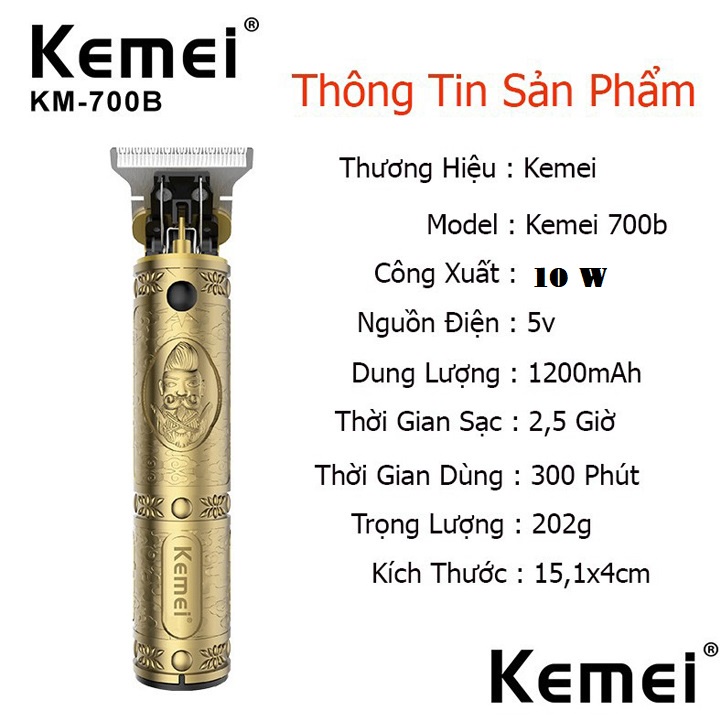 Tông đơ chấn viền cắt tóc cao cấp Kemei-700B,công suất mạnh 10W tạo kiểu chuyên nghiệp phong cách cực chất, sạc điện