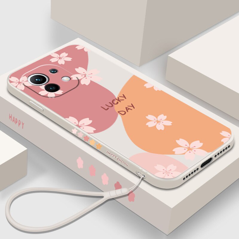 Ốp Điện Thoại Silicon Hình Hoa Có Dây Đeo Cho Xiaomi Mi 11 Lite 5G NE 12 12X Mi 11T 10T Pro Redmi Note 10 11S 9 9S 10S Pro Max