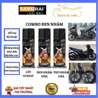 Samurai COMBO Sơn xịt Samurai màu đen nhám đen mờ 109A gồm 3 chai đủ quy trình bền đẹp - chuyên sơn xe ô tô xe máy