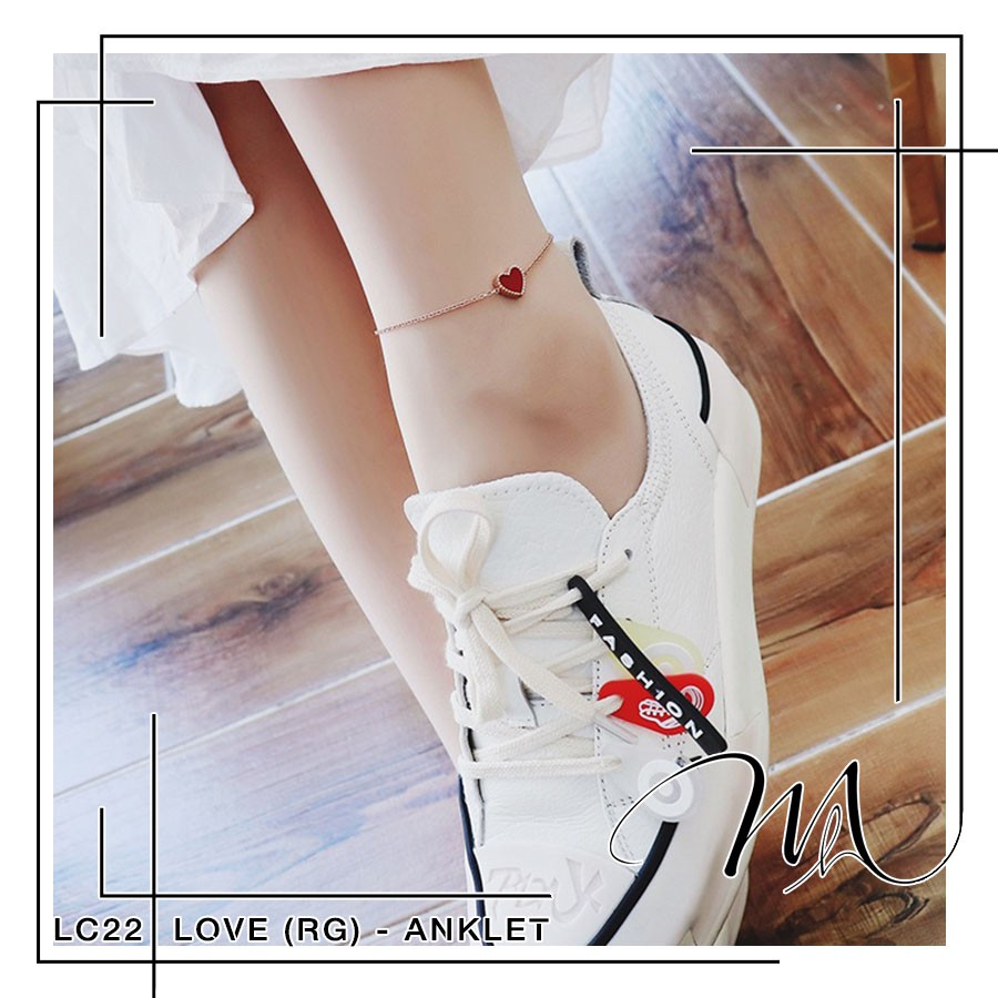 Lắc chân nữ Titan không gỉ hình trái tim 2 mặt đen đỏ dễ thương - LC22